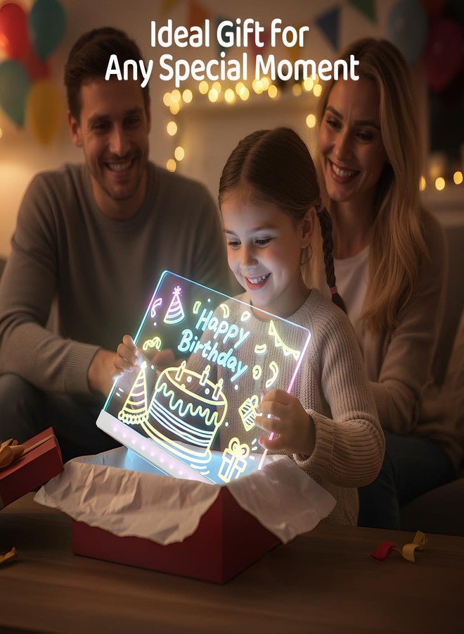 لوحة رسم LED بسبعة ألوان - لوحة ملاحظات LED أكريليك مع 7 أقلام، حامل، قالب رسم، لوحة رسائل مضيئة قابلة للمسح الجاف للغرفة/المكتب/العمل، هدية مثالية للأطفال في الأعياد (7.9 × 11.8 بوصة) - سلكية - Image 5